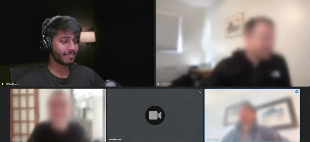 Abhijeet Gupta on a team video call with the other participants anonymized